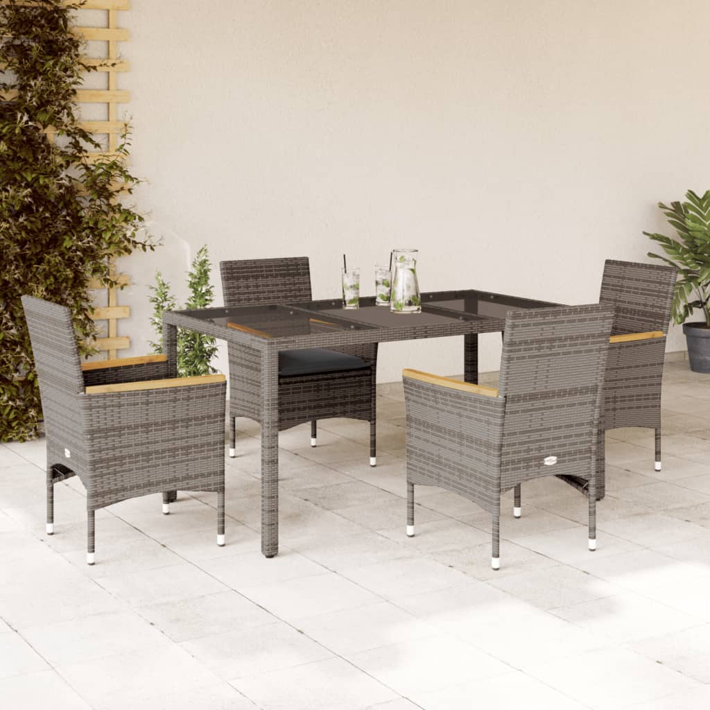 5-Tlg. Garten-Essgruppe Mit Kissen Poly Rattan Und Glas