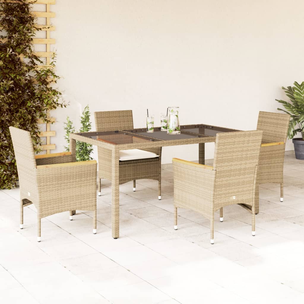 5-Tlg. Garten-Essgruppe Mit Kissen Poly Rattan Und Glas