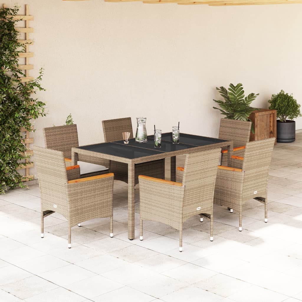 5-Tlg. Garten-Essgruppe Mit Kissen Poly Rattan Und Glas