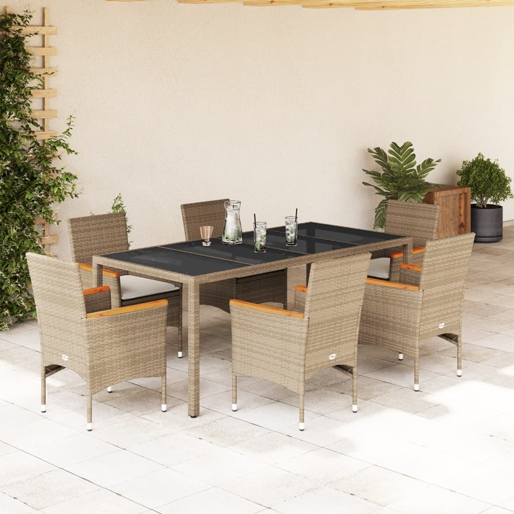 5-Tlg. Garten-Essgruppe Mit Kissen Poly Rattan Und Glas