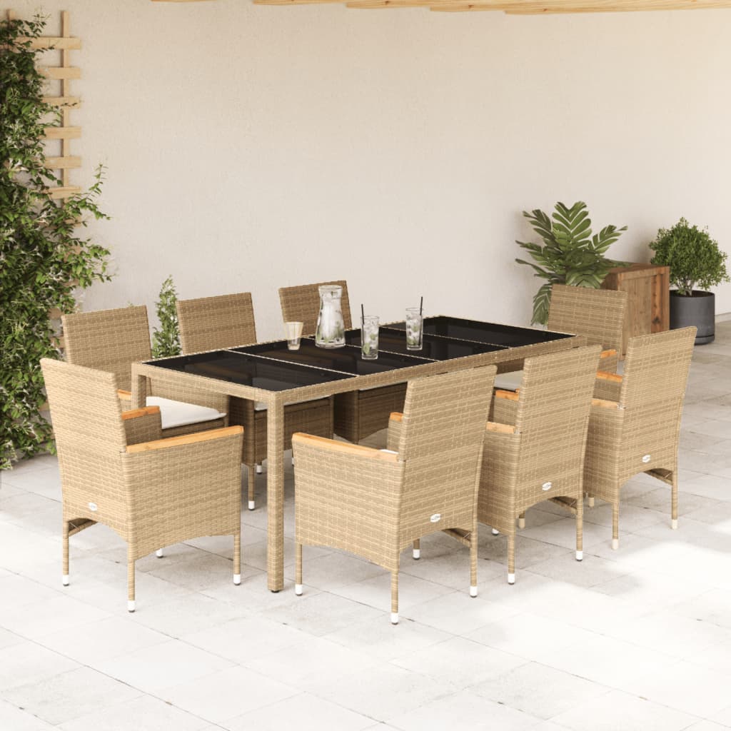 5-Tlg. Garten-Essgruppe Mit Kissen Poly Rattan Und Glas