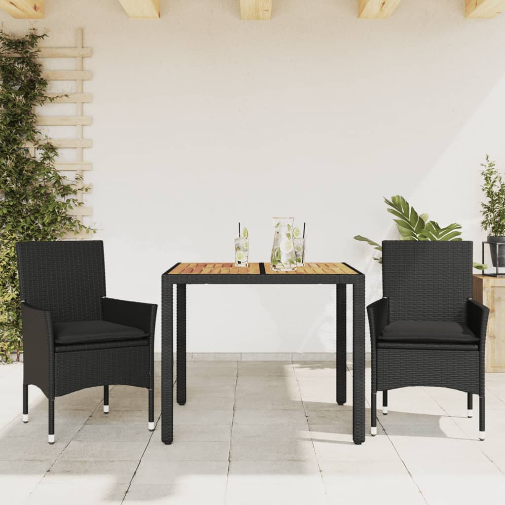 7-Tlg. Garten-Essgruppe Mit Kissen Poly Rattan Akazie