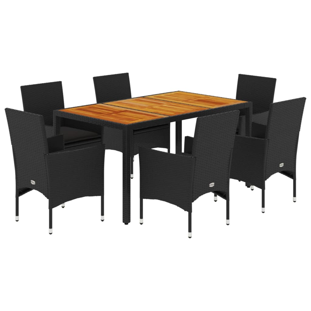 7-Tlg. Garten-Essgruppe Mit Kissen Poly Rattan Akazie
