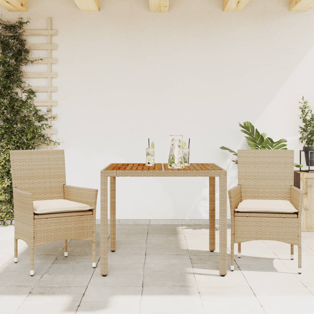 7-Tlg. Garten-Essgruppe Mit Kissen Poly Rattan Akazie