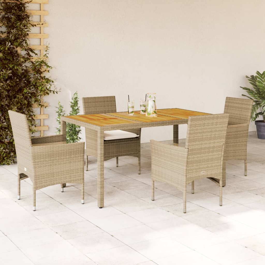 7-Tlg. Garten-Essgruppe Mit Kissen Poly Rattan Akazie
