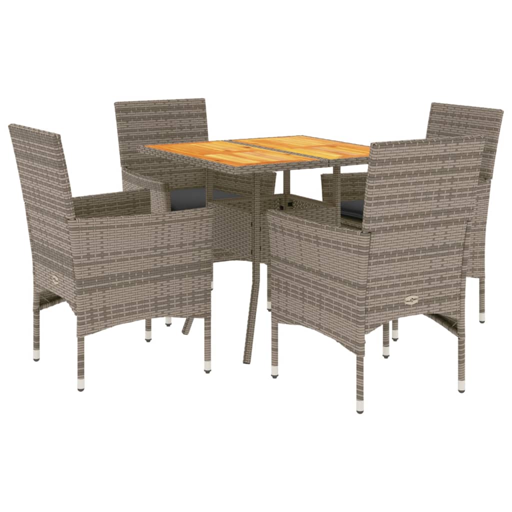 5-Tlg. Garten-Essgruppe Mit Kissen Poly Rattan Akazie