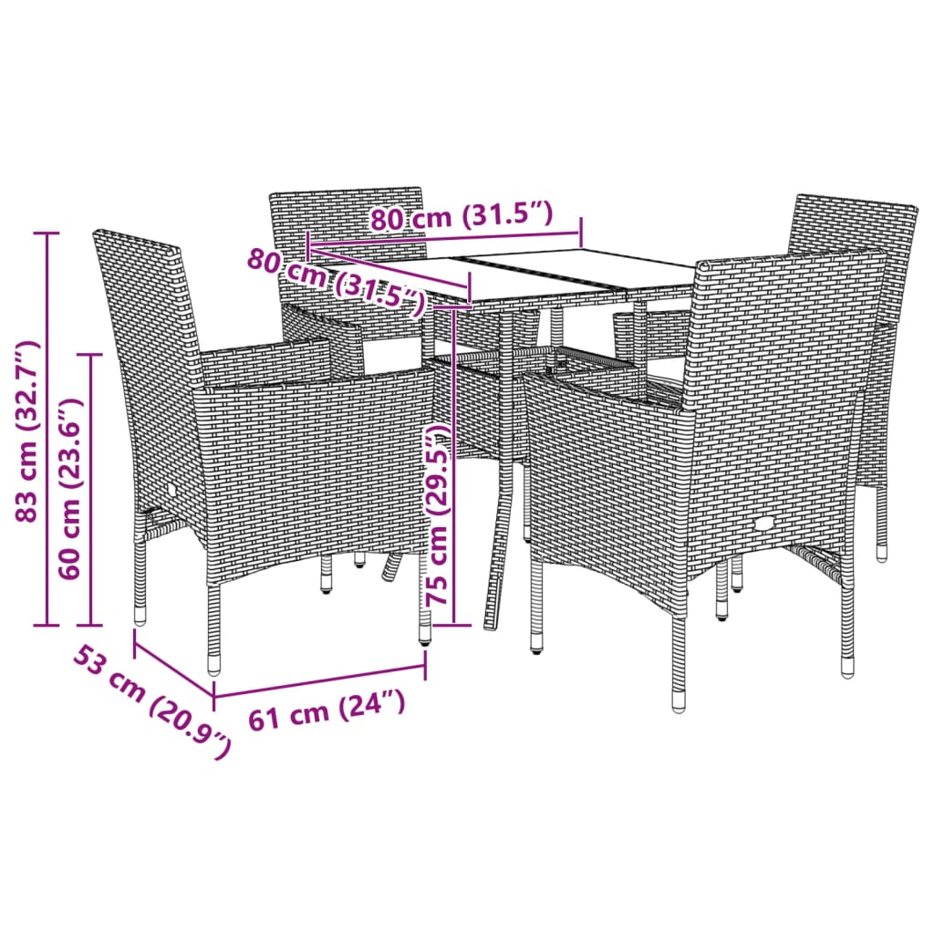5-Tlg. Garten-Essgruppe Mit Kissen Poly Rattan Akazie
