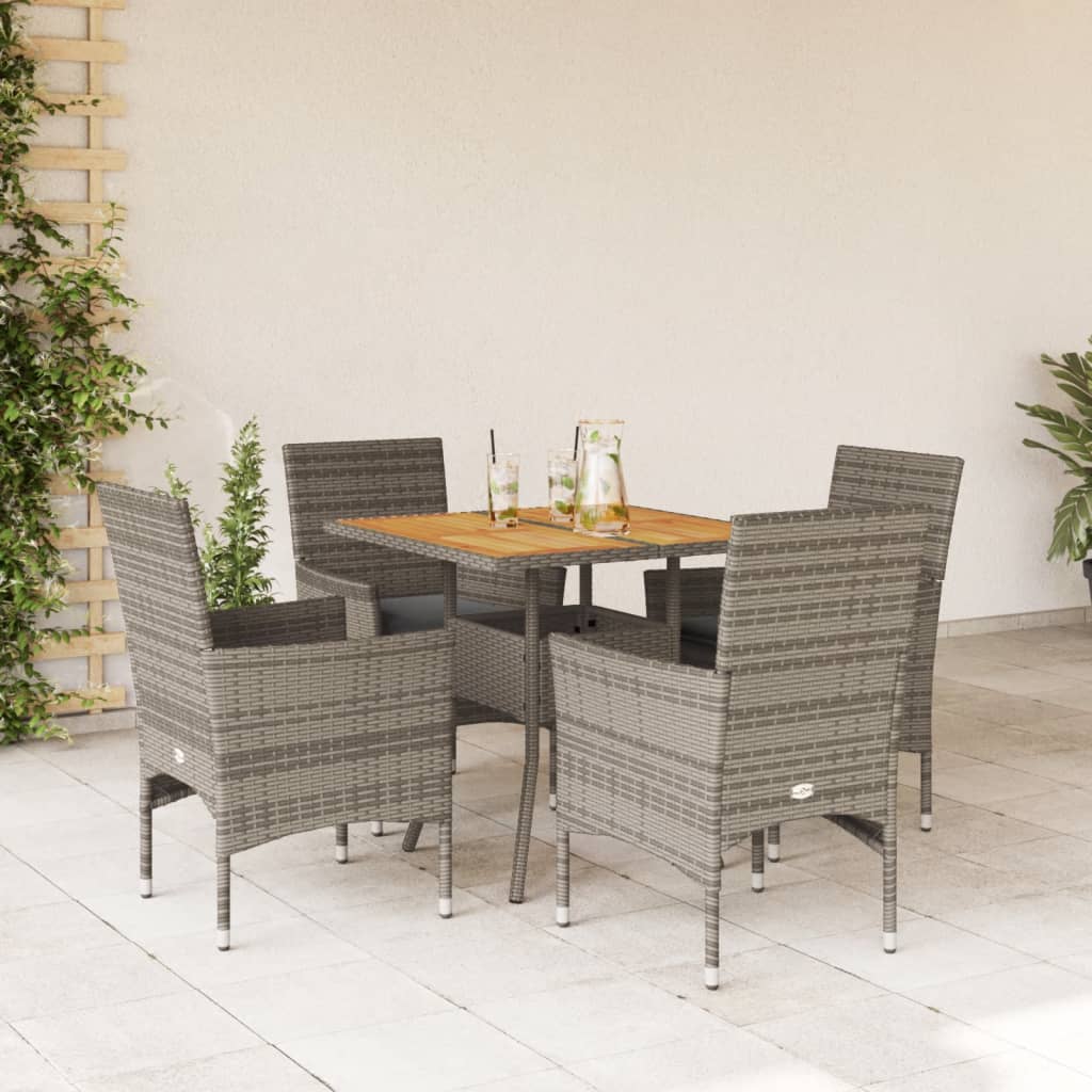 5-Tlg. Garten-Essgruppe Mit Kissen Poly Rattan Akazie