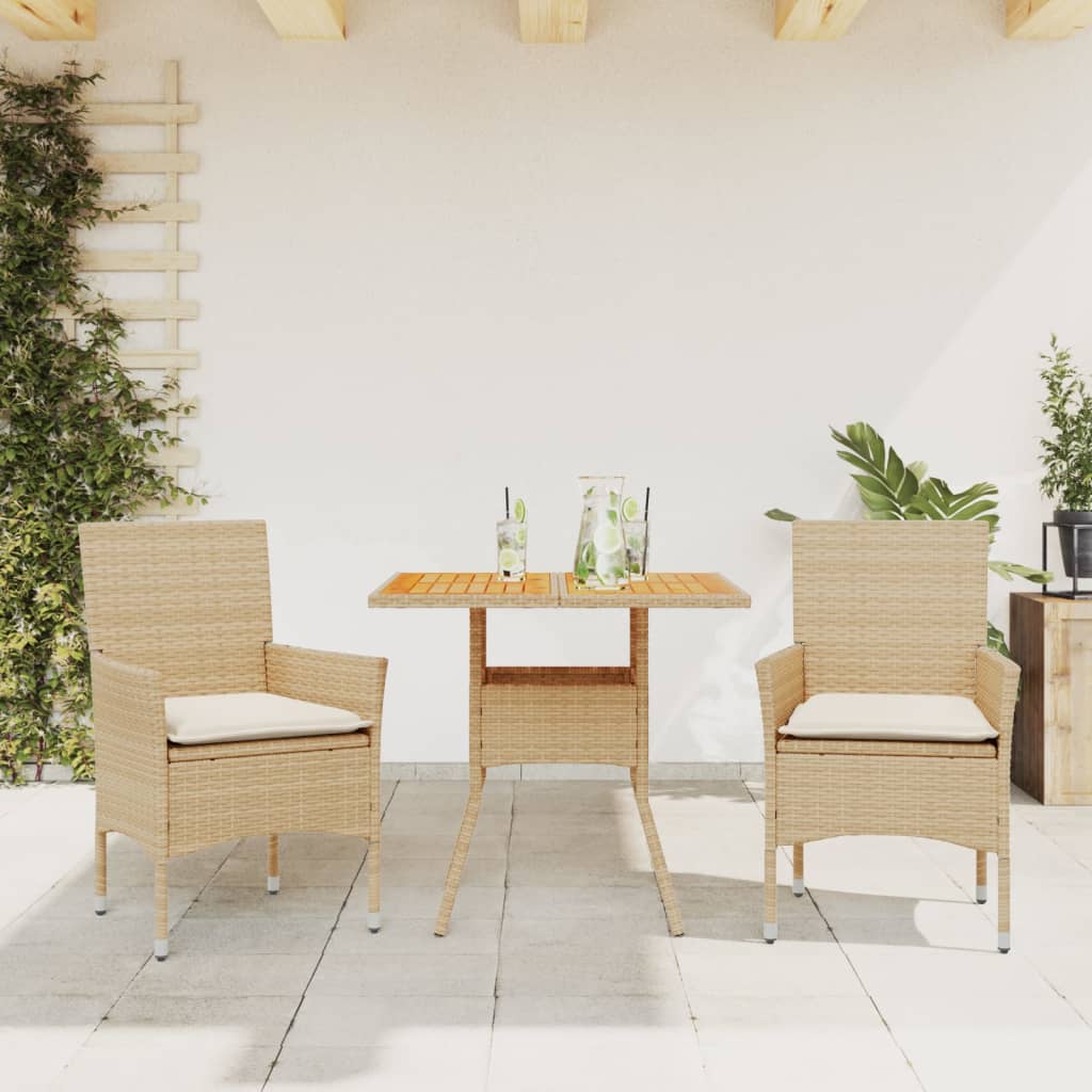 5-Tlg. Garten-Essgruppe Mit Kissen Poly Rattan Akazie