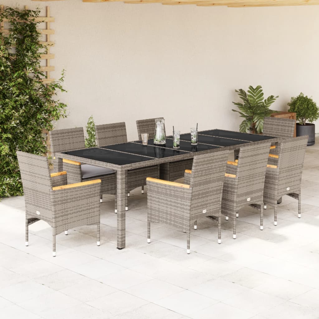 9-Tlg. Garten-Essgruppe Mit Kissen Poly Rattan Glas