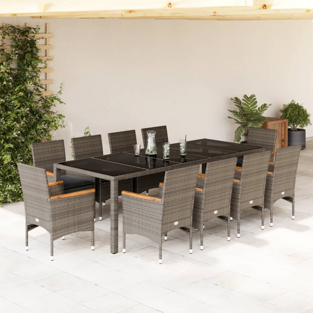 9-Tlg. Garten-Essgruppe Mit Kissen Poly Rattan Glas
