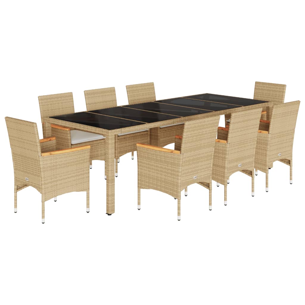 9-Tlg. Garten-Essgruppe Mit Kissen Poly Rattan Glas