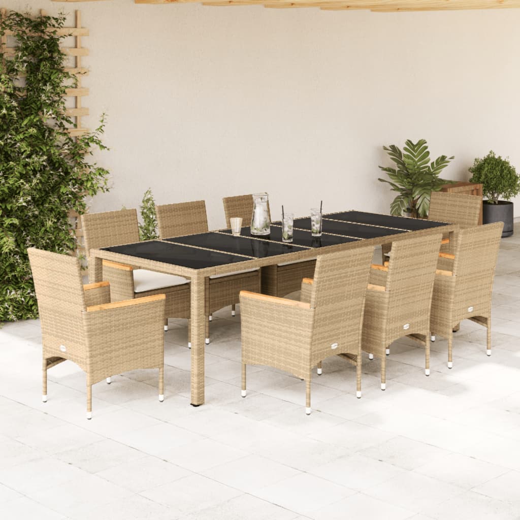 9-Tlg. Garten-Essgruppe Mit Kissen Poly Rattan Glas