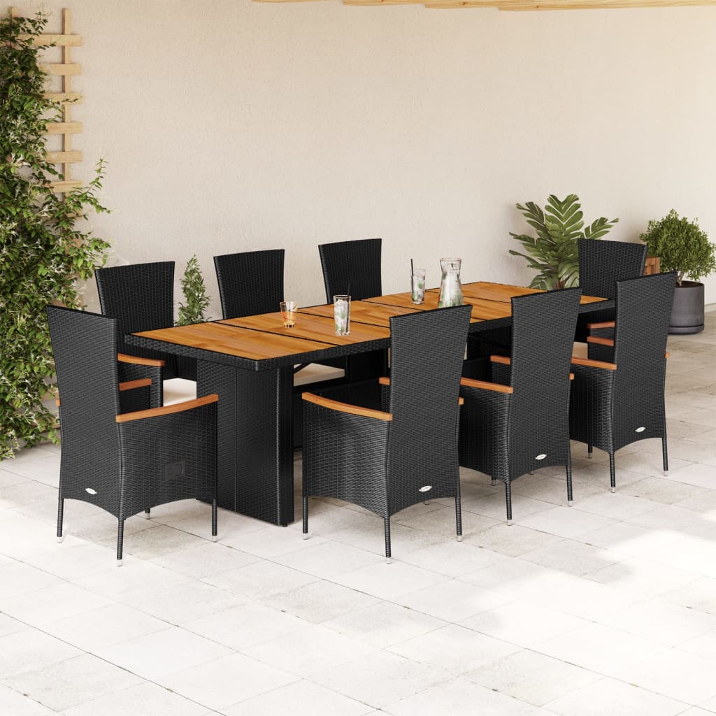 11-Tlg. Garten-Essgruppe Mit Kissen Schwarz Poly Rattan