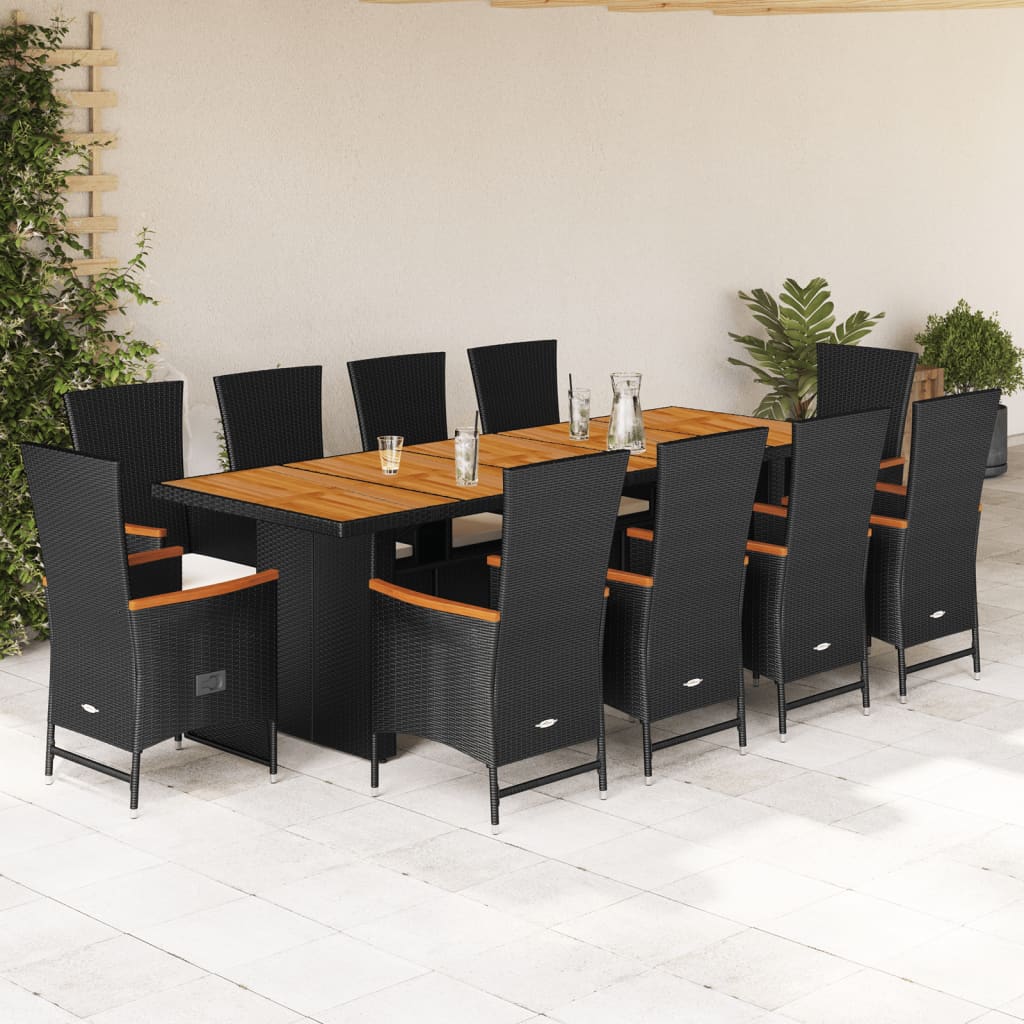 11-Tlg. Garten-Essgruppe Mit Kissen Schwarz Poly Rattan