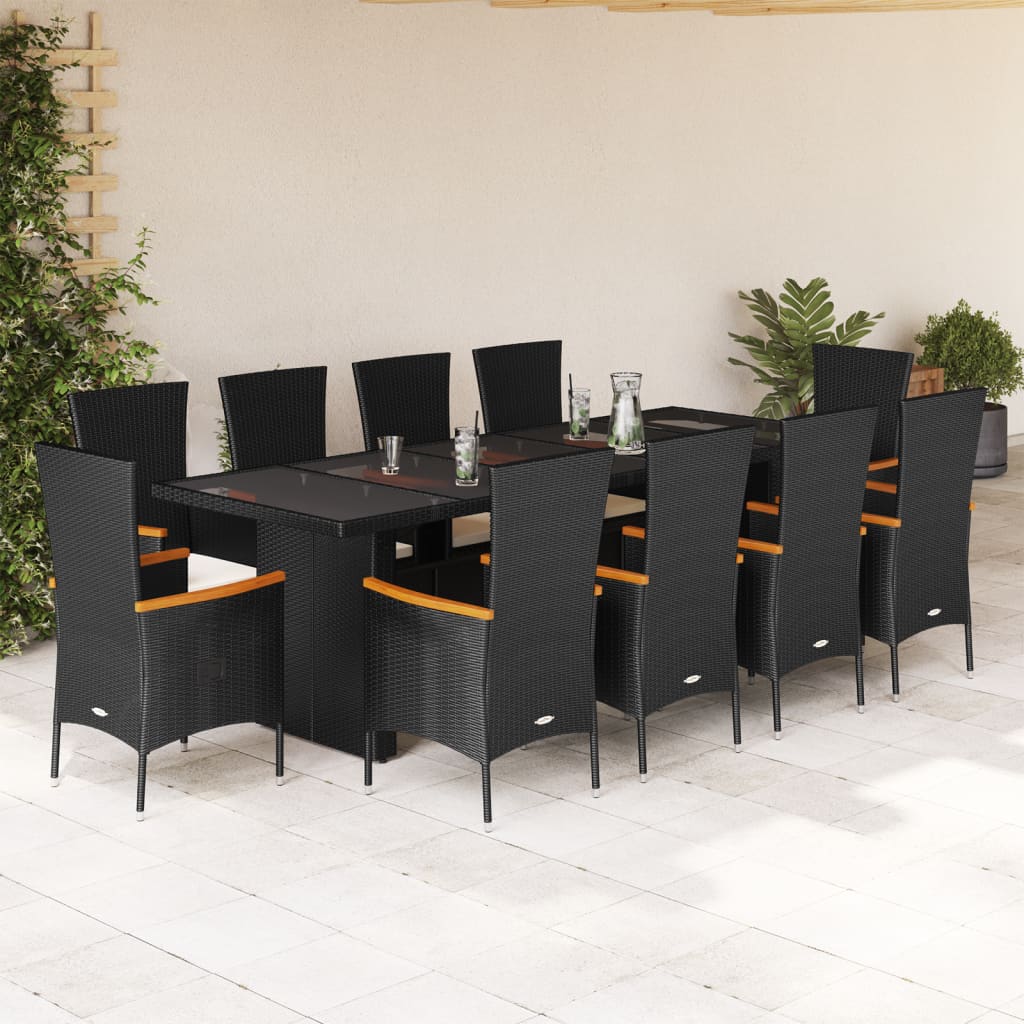 11-Tlg. Garten-Essgruppe Mit Kissen Schwarz Poly Rattan
