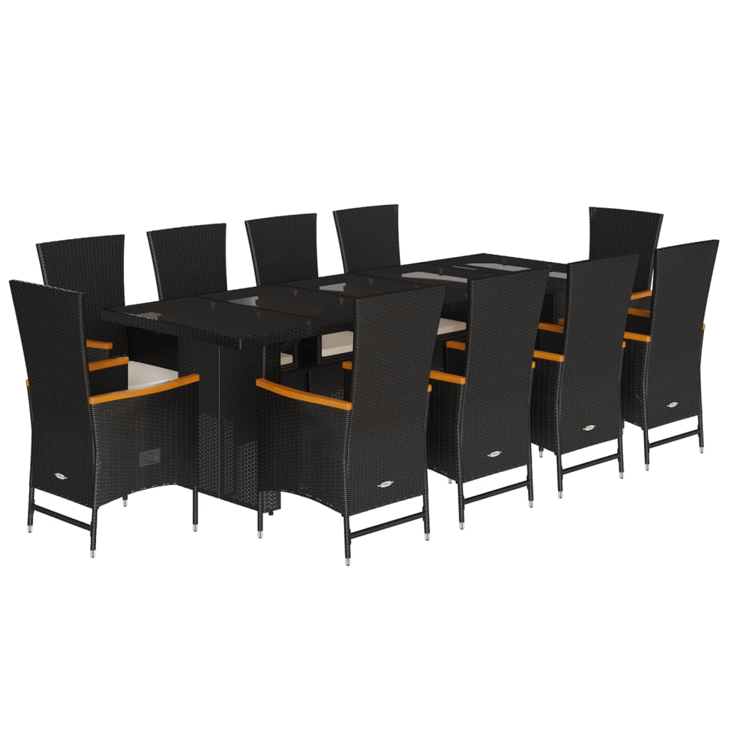 11-Tlg. Garten-Essgruppe Mit Kissen Schwarz Poly Rattan