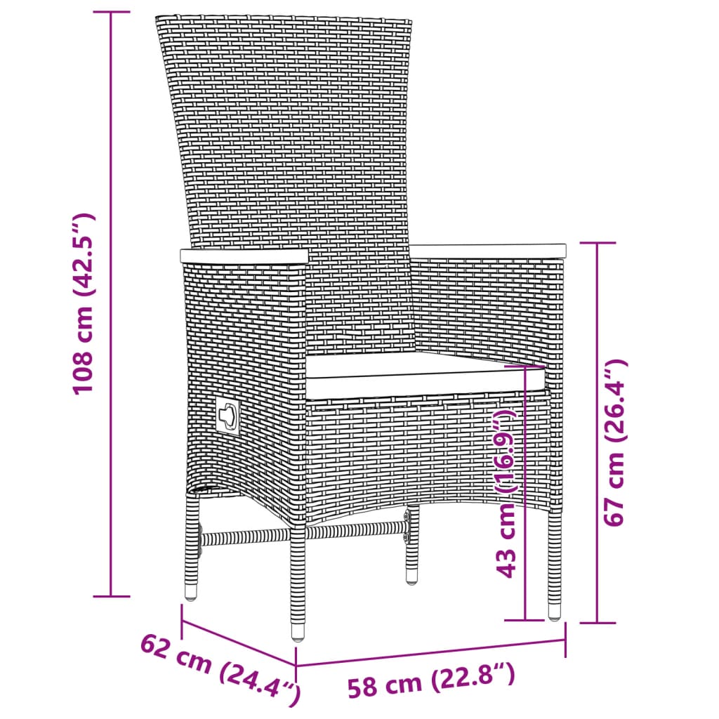 11-Tlg. Garten-Essgruppe Mit Kissen Schwarz Poly Rattan