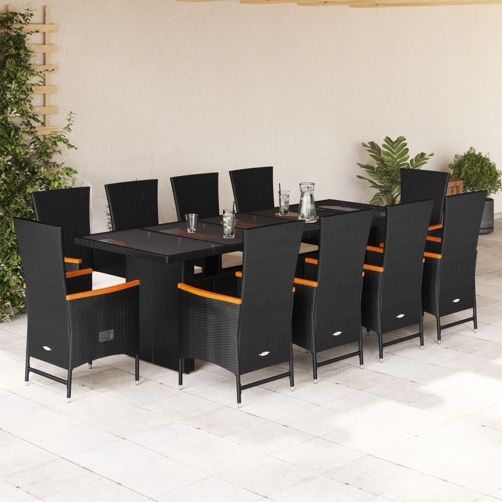 11-Tlg. Garten-Essgruppe Mit Kissen Schwarz Poly Rattan