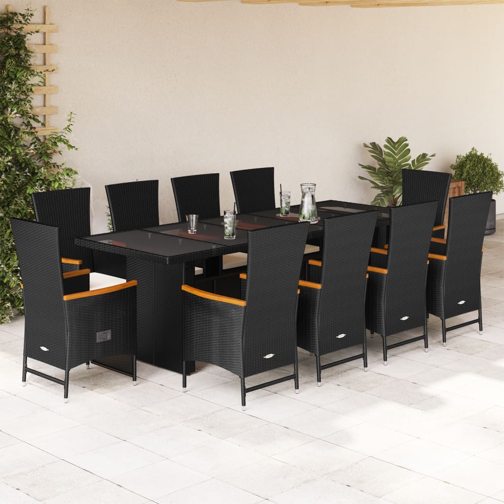 11-Tlg. Garten-Essgruppe Mit Kissen Schwarz Poly Rattan