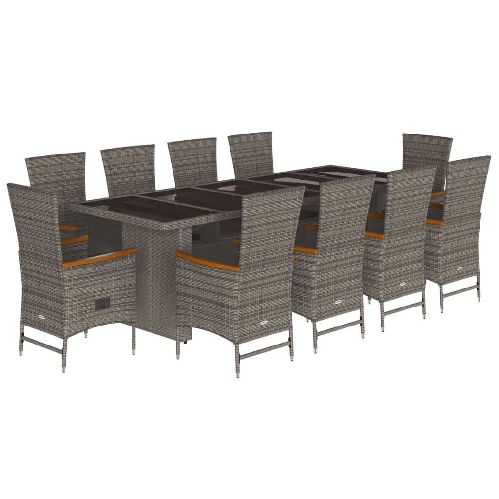 11-Tlg. Garten-Essgruppe Mit Kissen Grau Poly Rattan