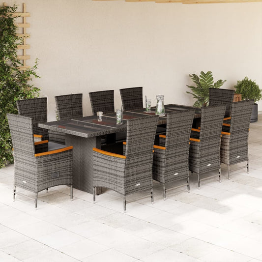 11-Tlg. Garten-Essgruppe Mit Kissen Grau Poly Rattan
