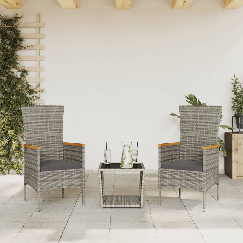 3-Tlg. Garten-Lounge-Set Mit Kissen Poly Rattan Grau
