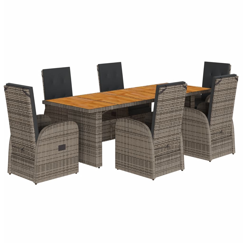 7-Tlg. Garten-Essgruppe Mit Kissen Grau Poly Rattan