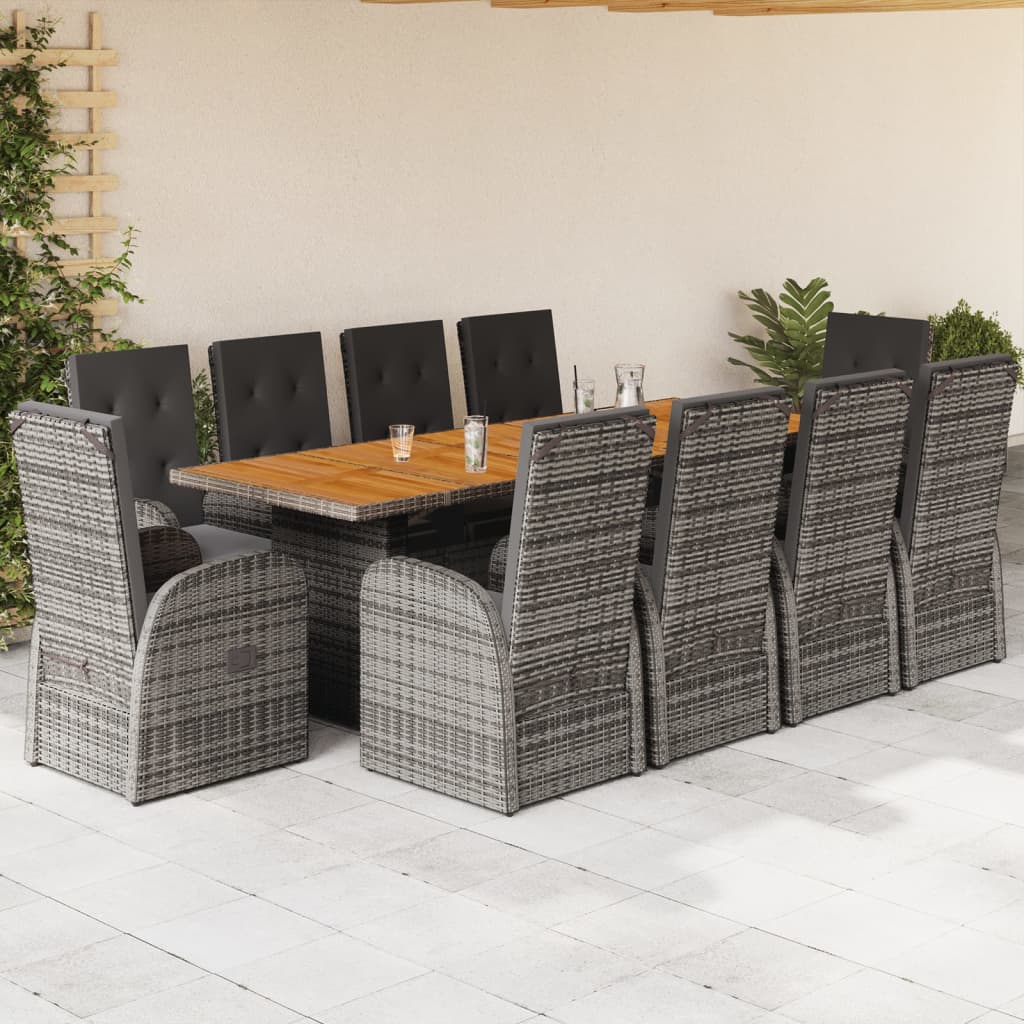 7-Tlg. Garten-Essgruppe Mit Kissen Grau Poly Rattan