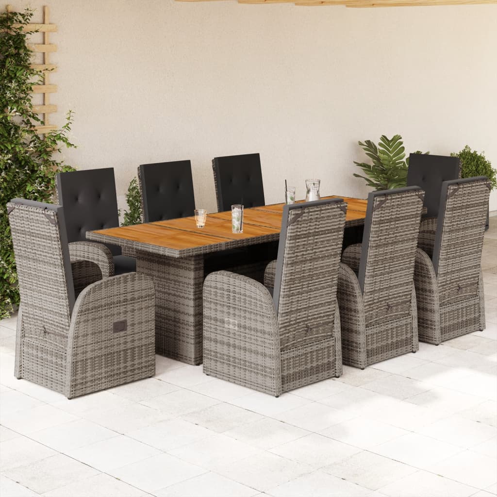 7-Tlg. Garten-Essgruppe Mit Kissen Grau Poly Rattan