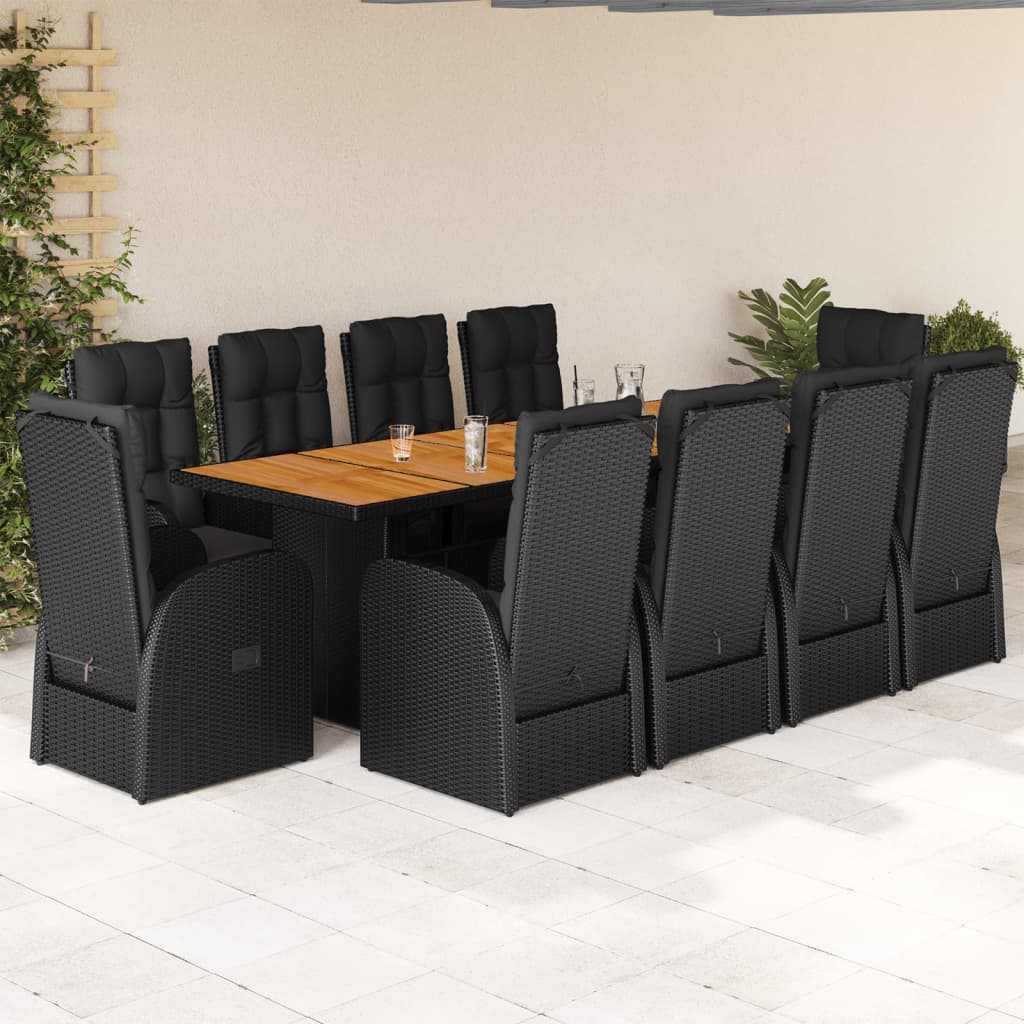 9-Tlg. Garten-Essgruppe Mit Kissen Schwarz Poly Rattan