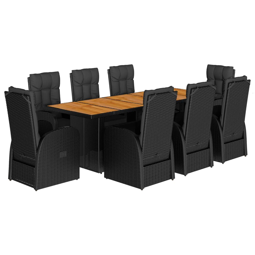 9-Tlg. Garten-Essgruppe Mit Kissen Schwarz Poly Rattan