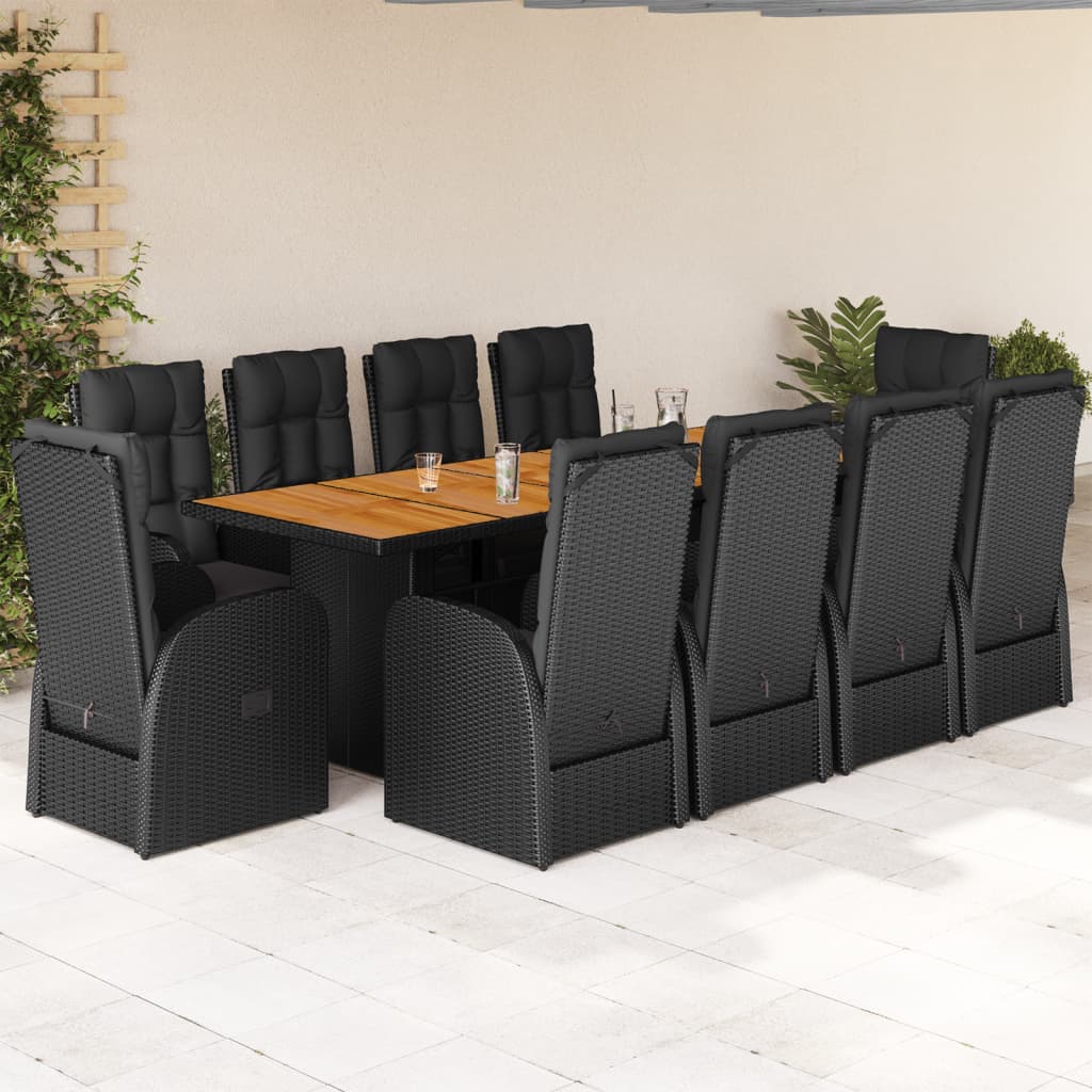 9-Tlg. Garten-Essgruppe Mit Kissen Schwarz Poly Rattan