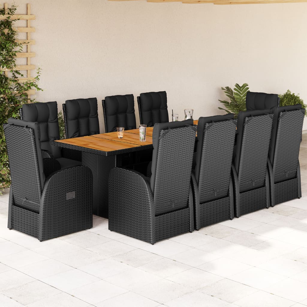 9-Tlg. Garten-Essgruppe Mit Kissen Schwarz Poly Rattan