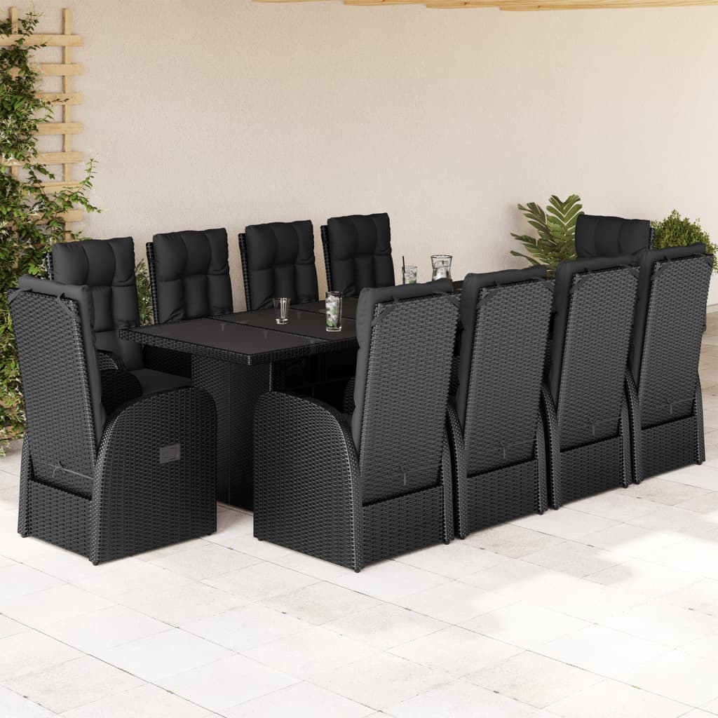 9-Tlg. Garten-Essgruppe Mit Kissen Schwarz Poly Rattan