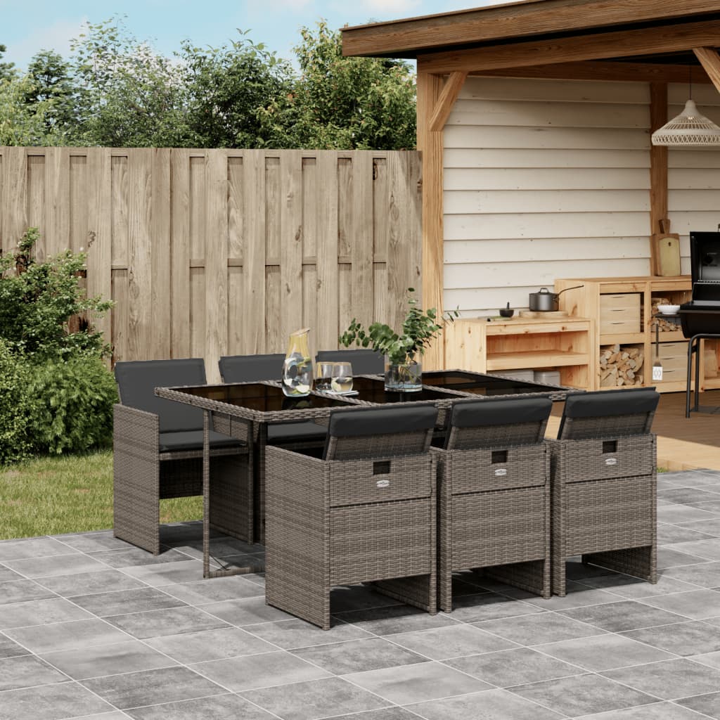 9-Tlg. Garten-Essgruppe Mit Kissen Poly Rattan