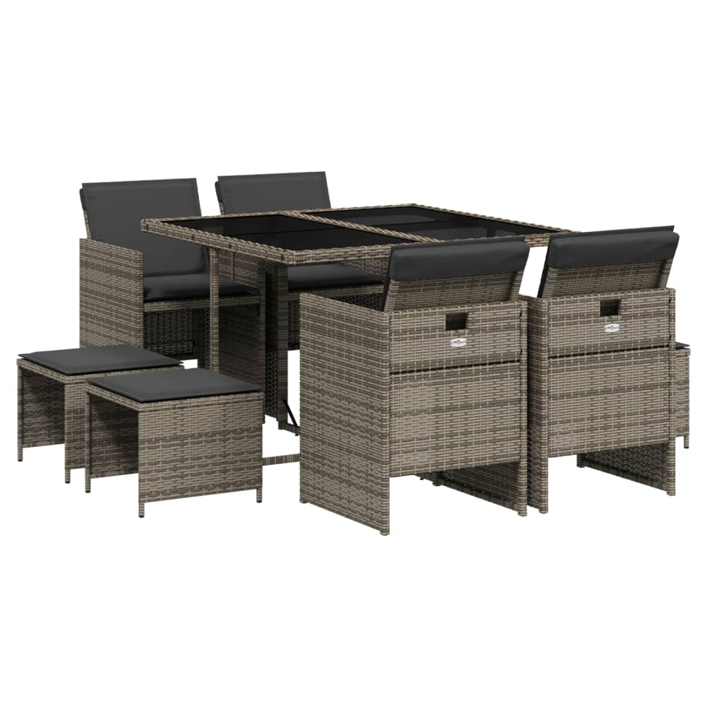 9-Tlg. Garten-Essgruppe Mit Kissen Poly Rattan