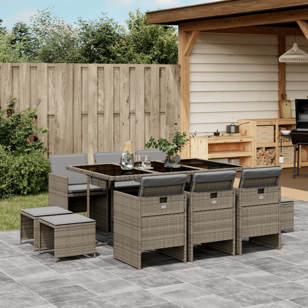 9-Tlg. Garten-Essgruppe Mit Kissen Poly Rattan