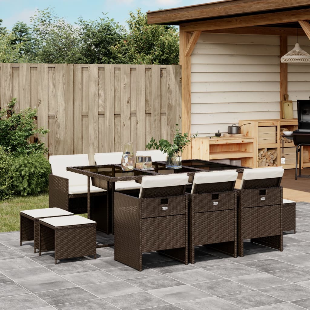 9-Tlg. Garten-Essgruppe Mit Kissen Poly Rattan