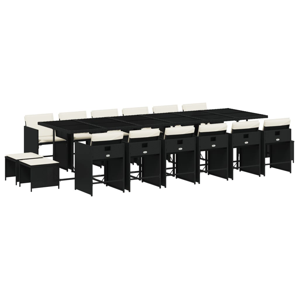 17-Tlg. Garten-Essgruppe Mit Kissen Schwarz Poly Rattan