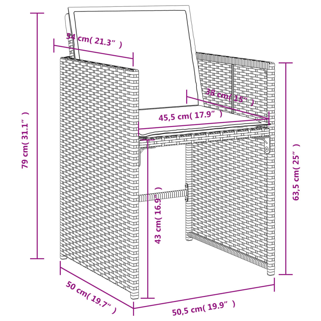 17-Tlg. Garten-Essgruppe Mit Kissen Schwarz Poly Rattan