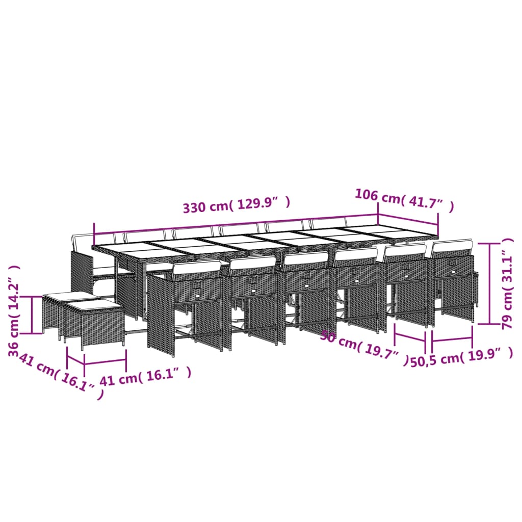 17-Tlg. Garten-Essgruppe Mit Kissen Schwarz Poly Rattan