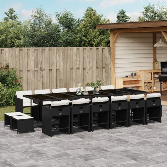 17-Tlg. Garten-Essgruppe Mit Kissen Schwarz Poly Rattan