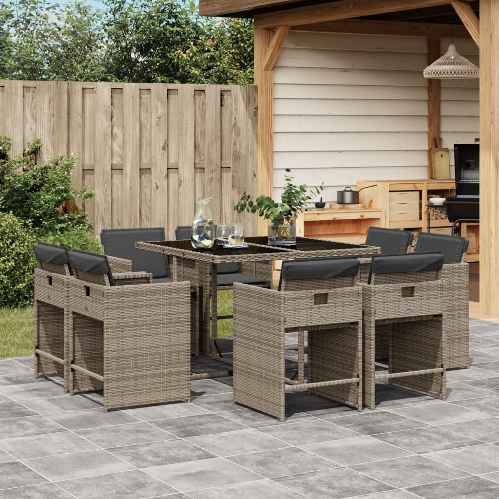 11-Tlg. Garten-Essgruppe Mit Kissen Poly Rattan