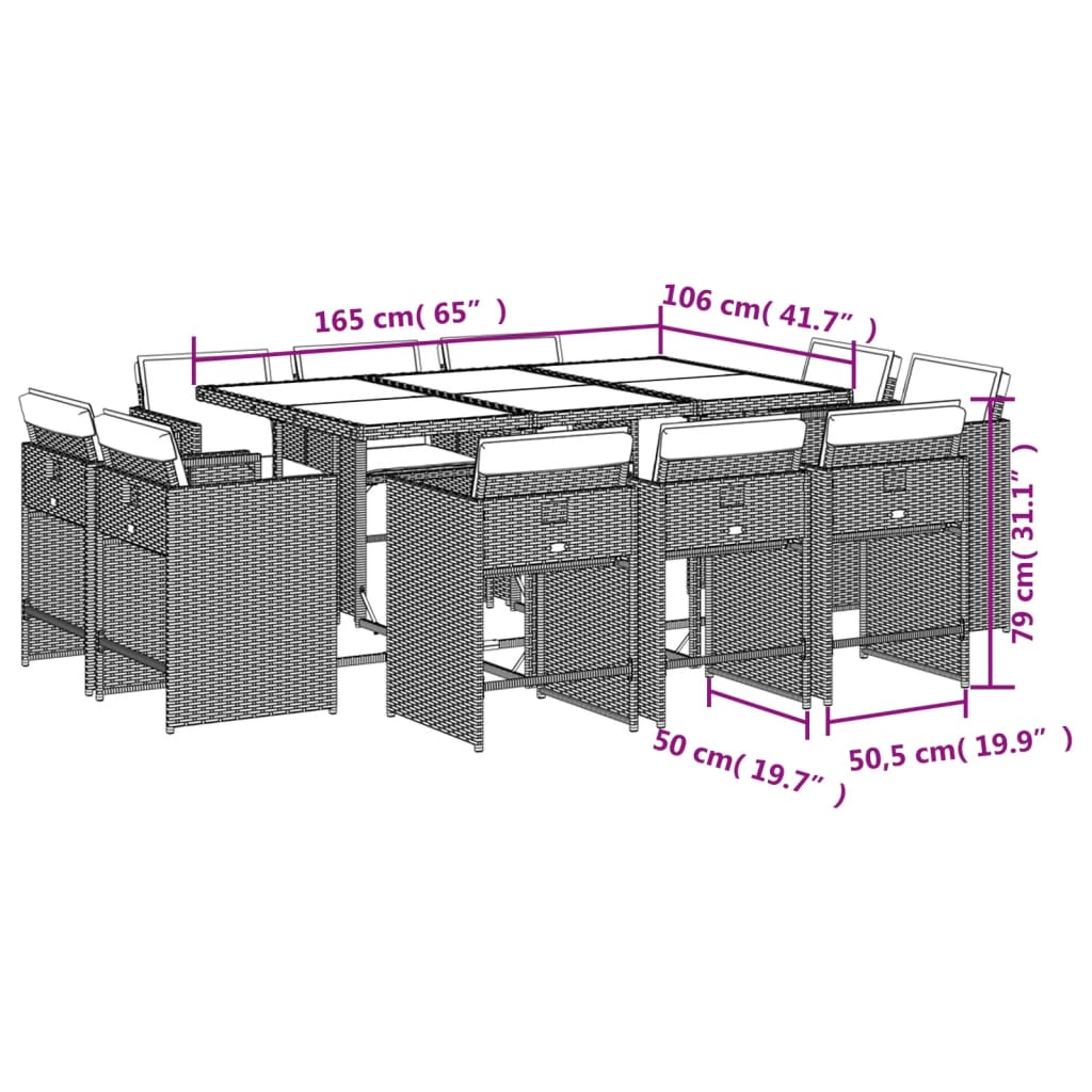 11-Tlg. Garten-Essgruppe Mit Kissen Poly Rattan