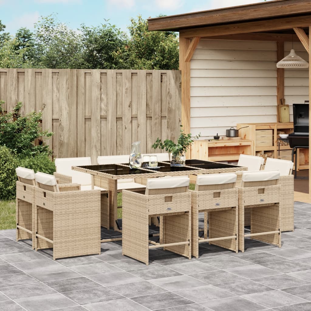 11-Tlg. Garten-Essgruppe Mit Kissen Poly Rattan