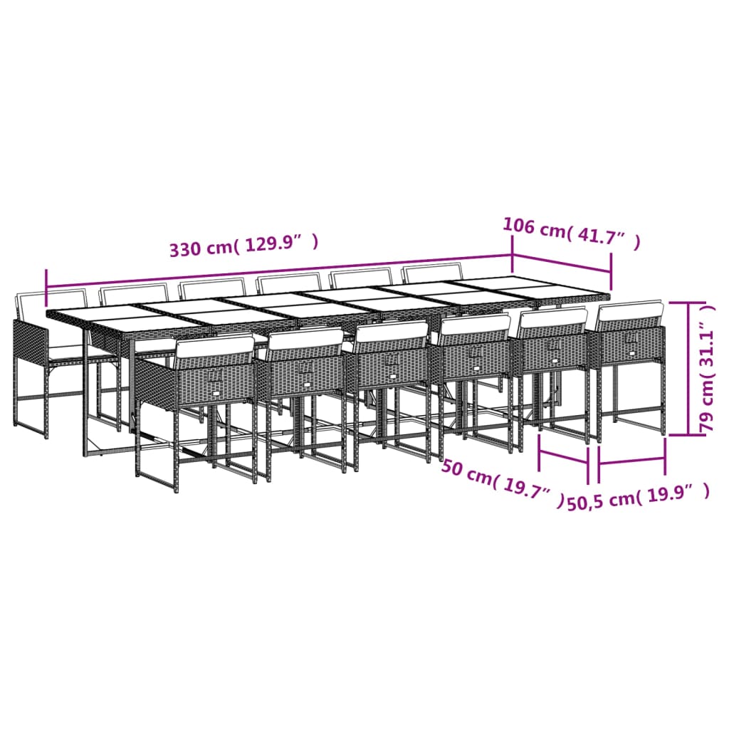13-Tlg. Garten-Essgruppe Mit Kissen Poly Rattan