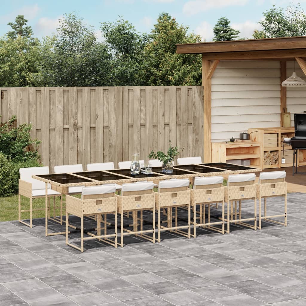 13-Tlg. Garten-Essgruppe Mit Kissen Poly Rattan