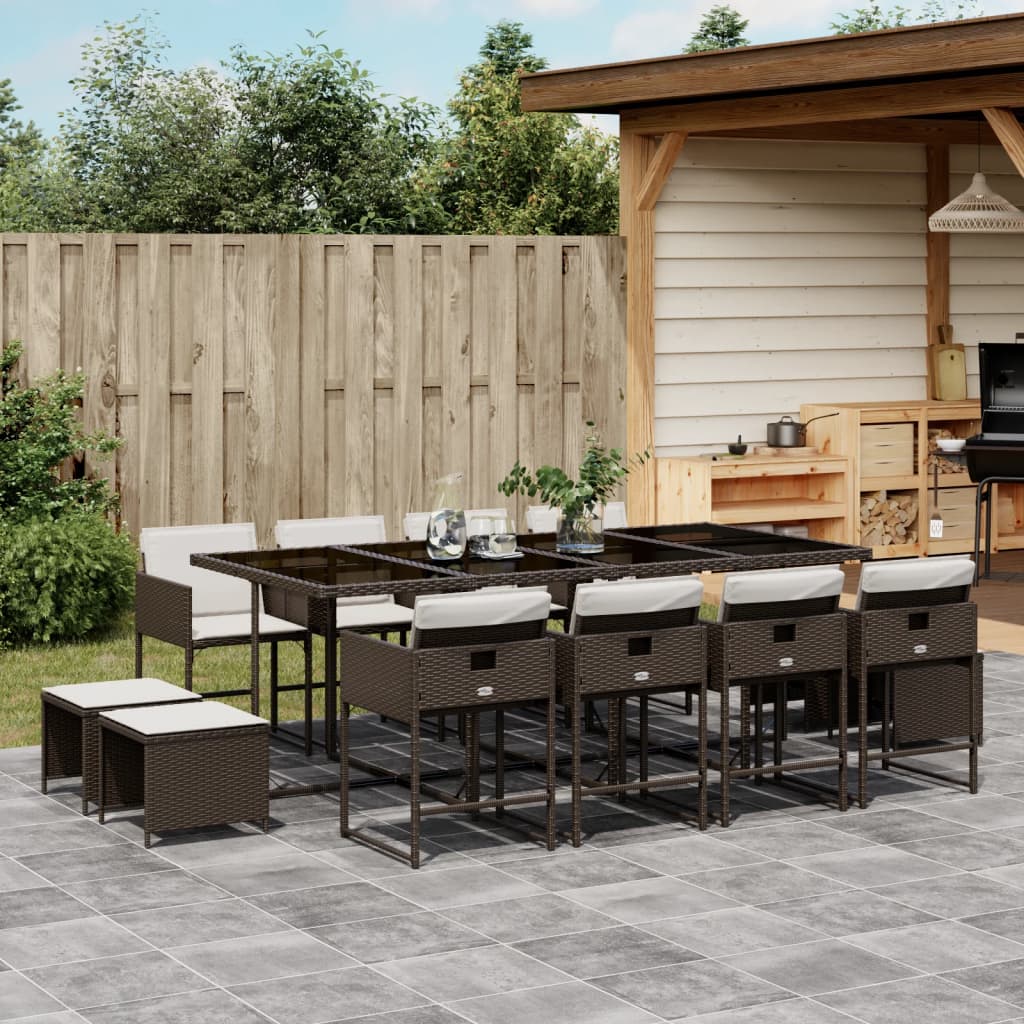17-Tlg. Garten-Essgruppe Mit Kissen Schwarz Poly Rattan