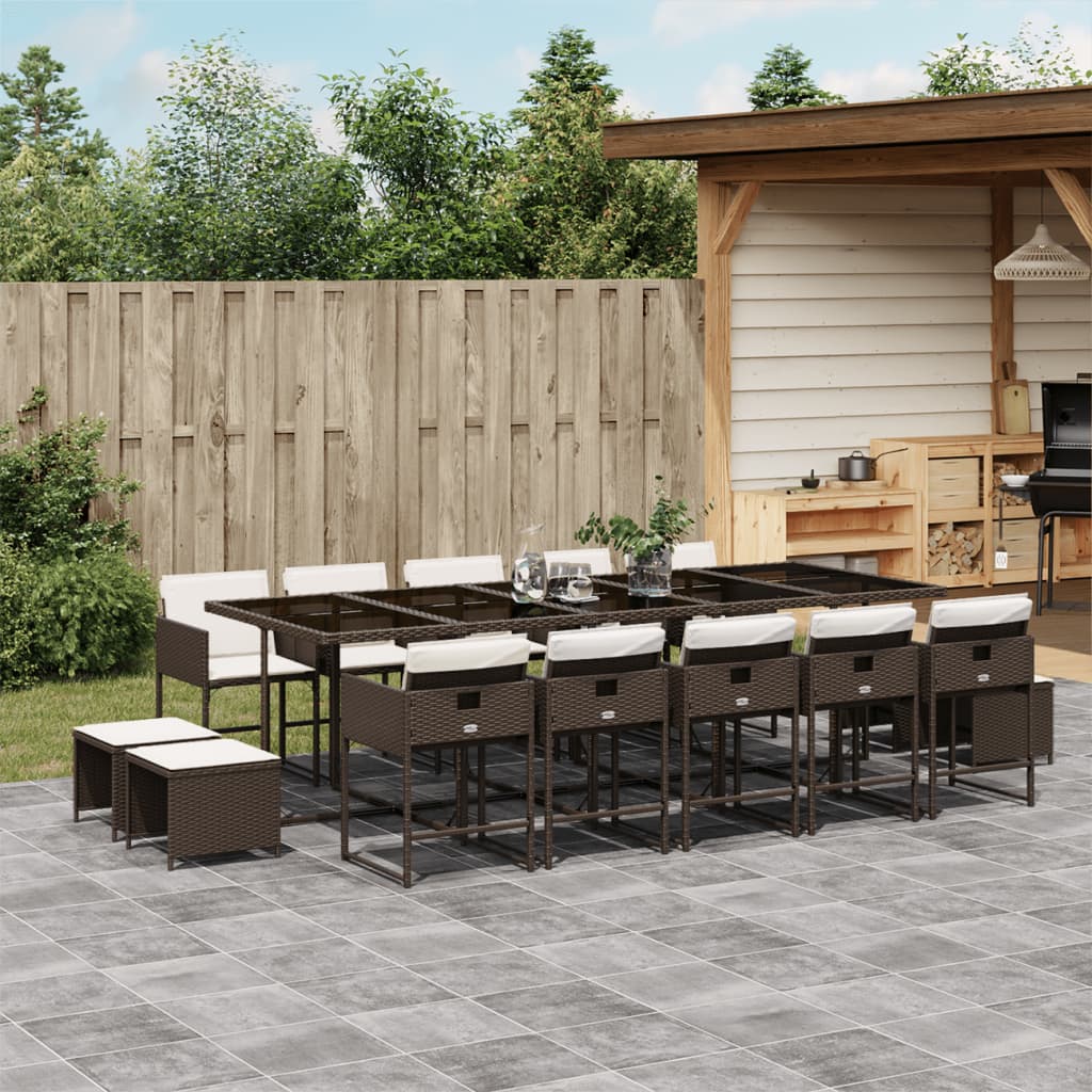 17-Tlg. Garten-Essgruppe Mit Kissen Schwarz Poly Rattan
